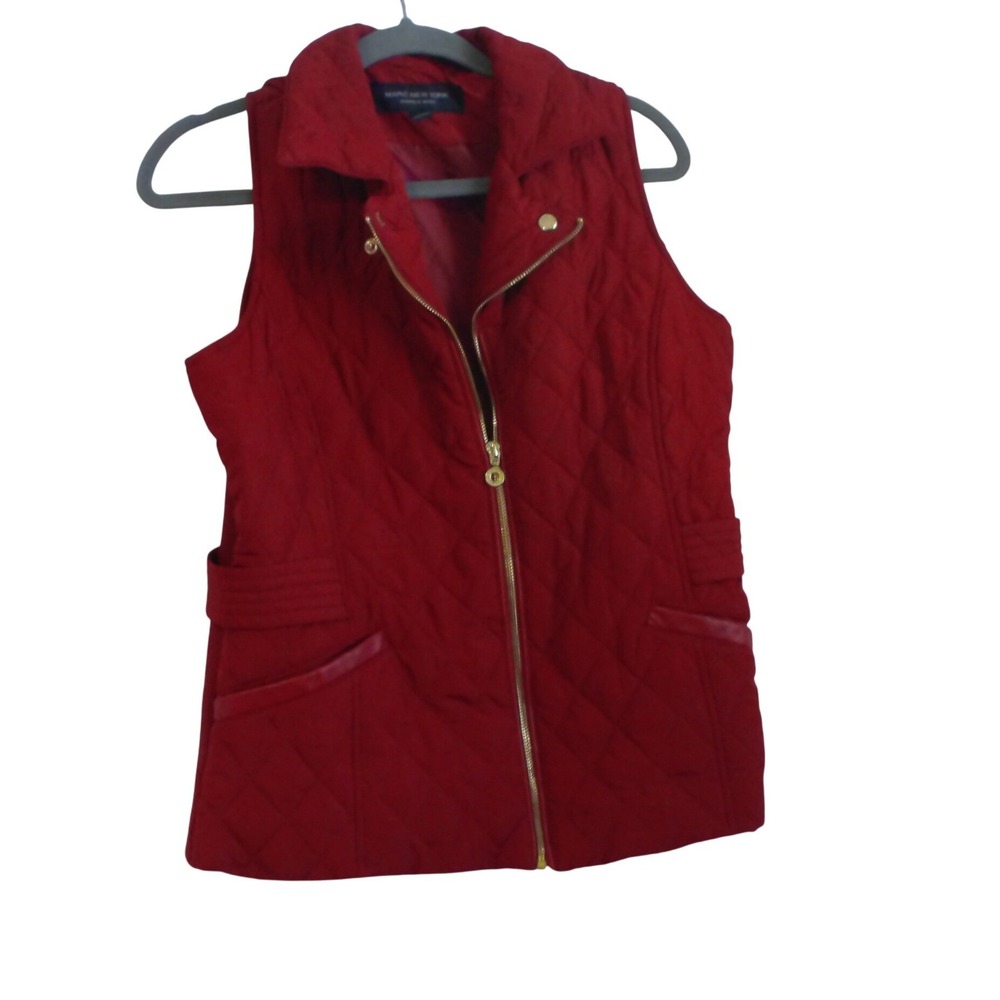 Marc New York Andrew Marc Burgandy Quilted Vest GoldZipper FauxLeatherTrim Small
